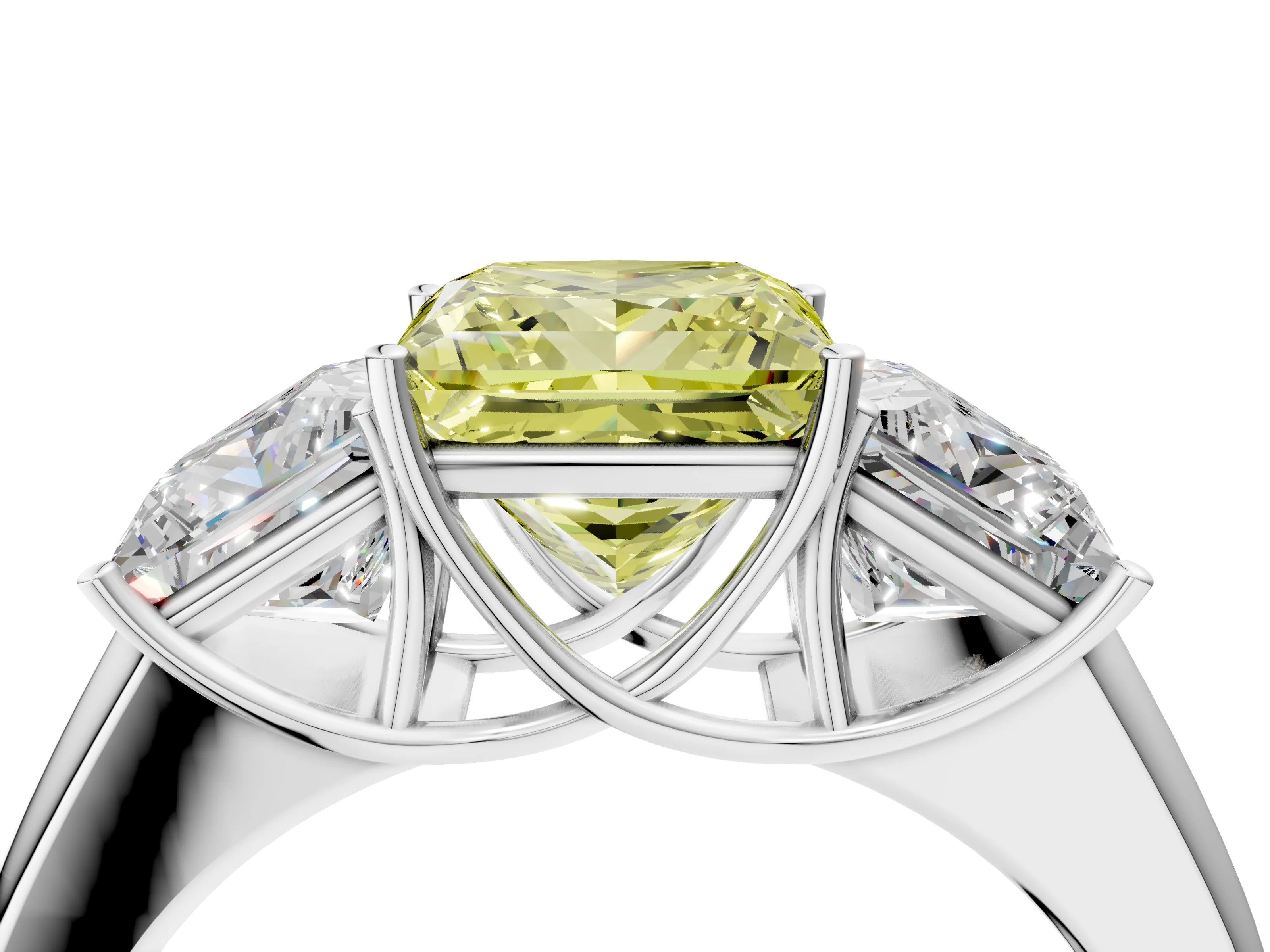 White gold Three-Stone Fancy Yellow Princess Cut Cut Diamond Ring with Prong Setting and Classic Band_4