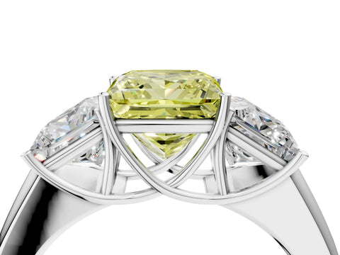 White gold Three-Stone Fancy Yellow Princess Cut Cut Diamond Ring with Prong Setting and Classic Band_4