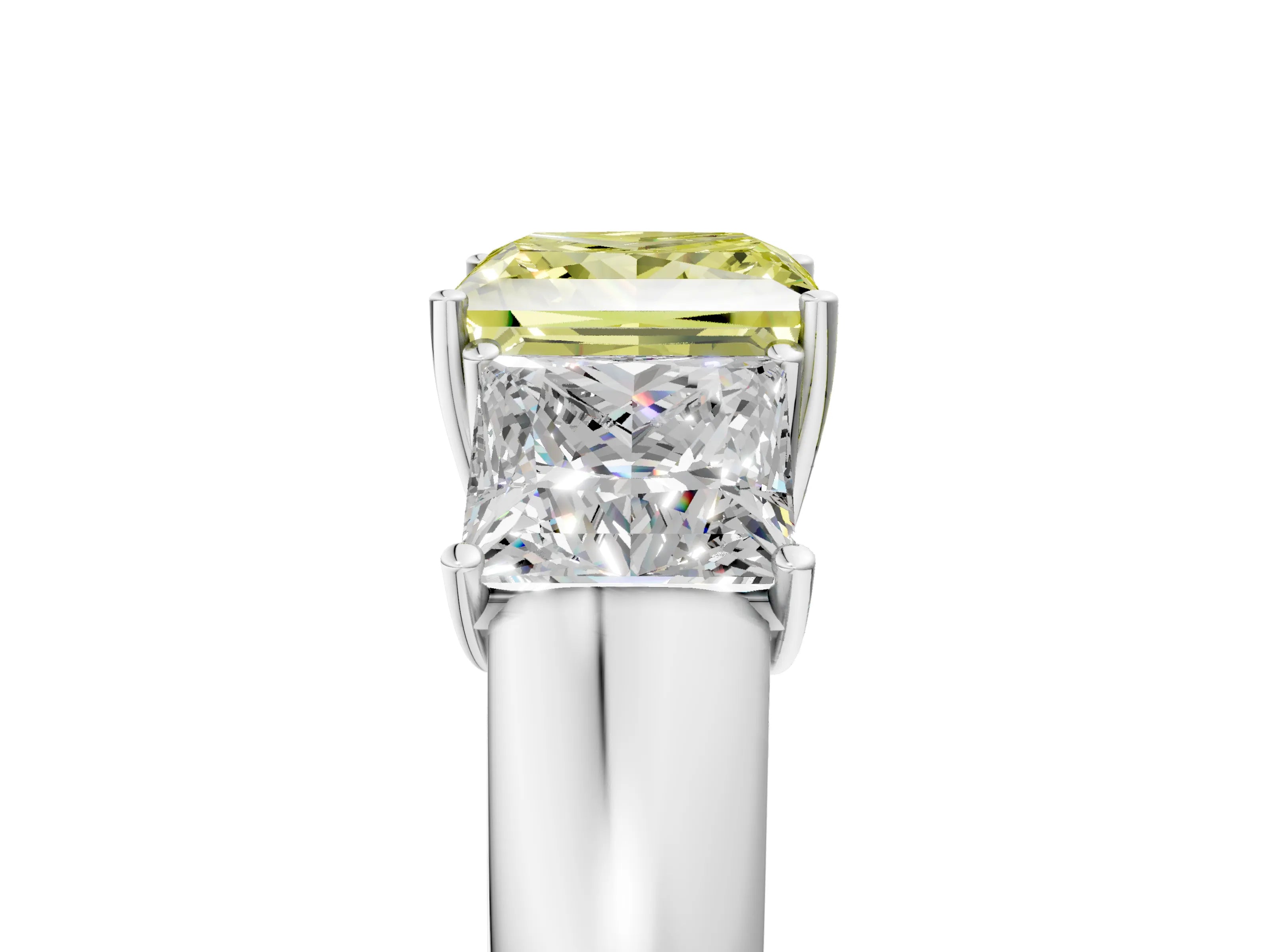 White gold Three-Stone Fancy Yellow Princess Cut Cut Diamond Ring with Prong Setting and Classic Band_5