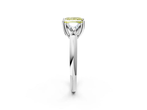 White gold Three-Stone Fancy Yellow Princess Cut Cut Diamond Ring with Trillion Side Stones and Four-Prong Setting_13