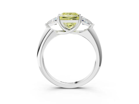 White gold Three-Stone Fancy Yellow Princess Cut Cut Diamond Ring with Trillion Side Stones and Four-Prong Setting_14