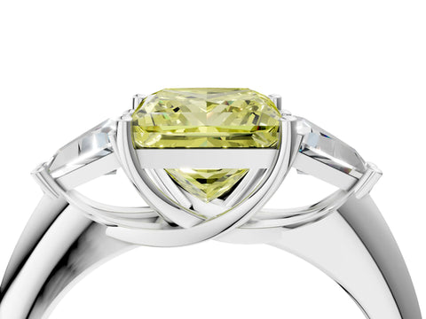White gold Three-Stone Fancy Yellow Princess Cut Cut Diamond Ring with Trillion Side Stones and Four-Prong Setting_15
