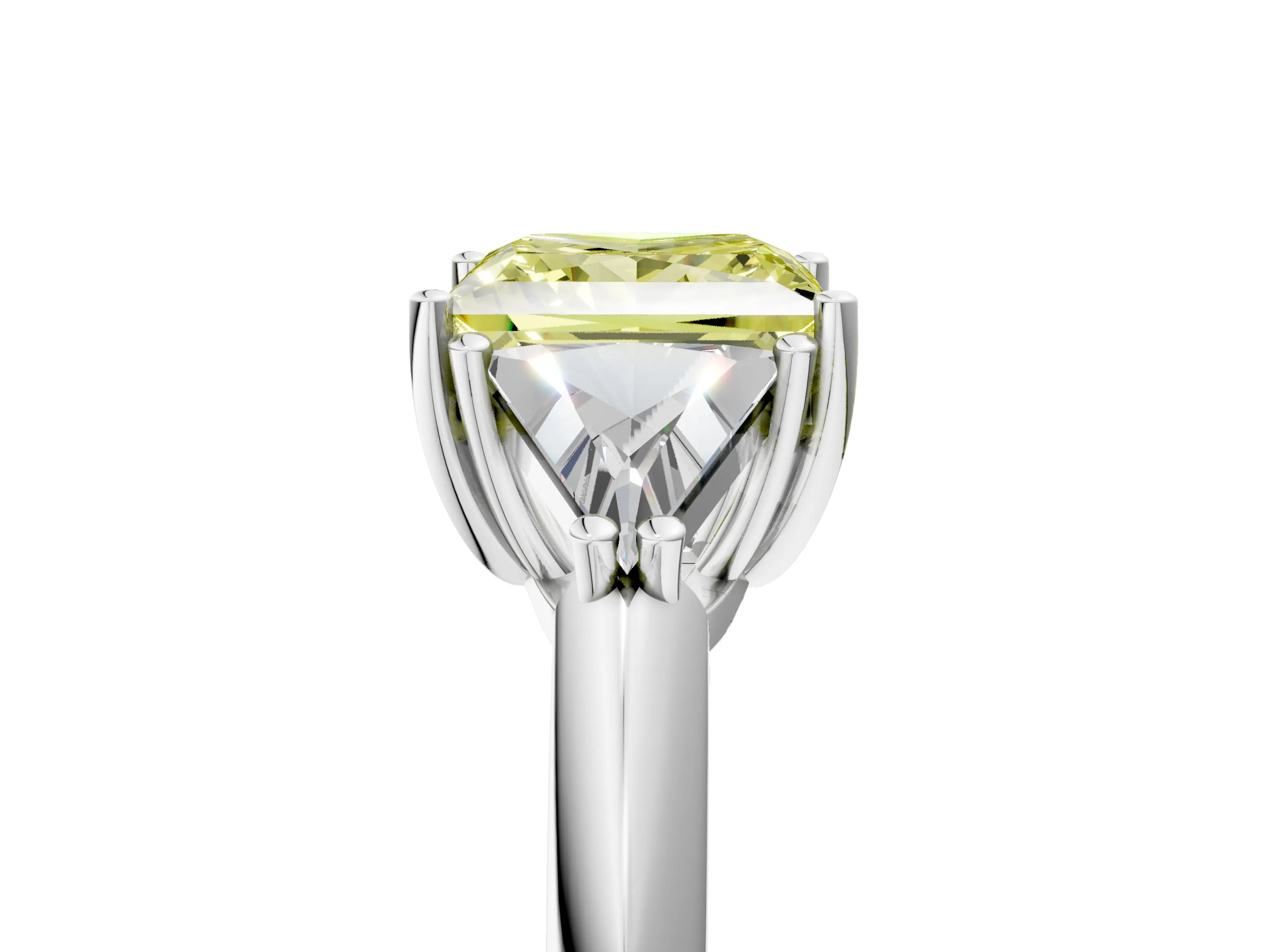 White gold Three-Stone Fancy Yellow Princess Cut Cut Diamond Ring with Trillion Side Stones and Four-Prong Setting_16
