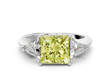 White gold Three-Stone Fancy Yellow Princess Cut Cut Diamond Ring with Trillion Side Stones and Four-Prong Setting_23