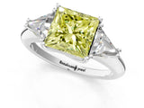 White gold Three-Stone Fancy Yellow Princess Cut Cut Diamond Ring with Trillion Side Stones and Four-Prong Setting_30