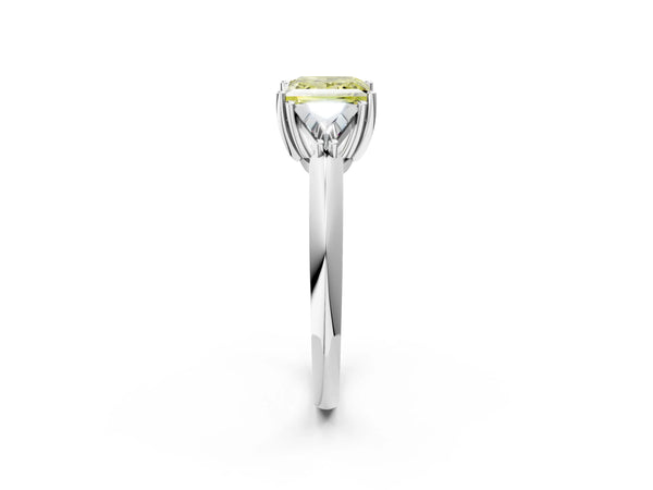 Sterling Silver Princess Cut Trillion Three Stone Engagement Ring Setting for Fancy Yellow Center