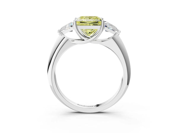 Sterling Silver Princess Cut Trillion Three Stone Engagement Ring Setting for Fancy Yellow Center