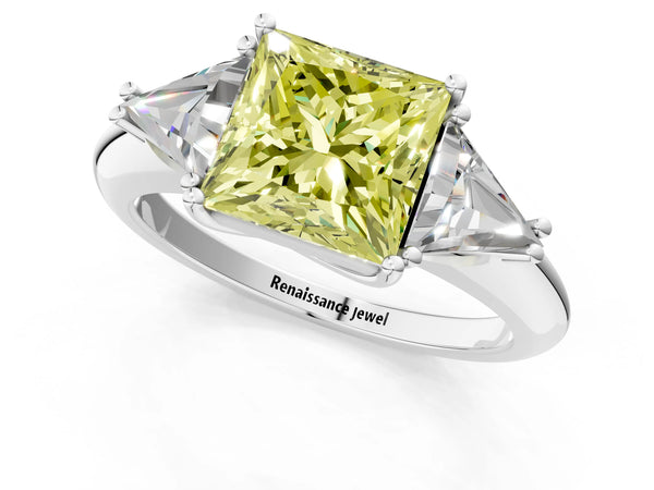 Platinum Princess Cut Trillion Three Stone Engagement Ring Setting for Fancy Yellow Center