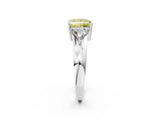 White gold Three-Stone Fancy Yellow Princess Cut Cut Diamond Ring with Trillion Side Stones on a Split Shank Band_2