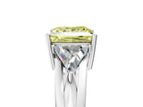 White gold Three-Stone Fancy Yellow Princess Cut Cut Diamond Ring with Trillion Side Stones on a Split Shank Band_5