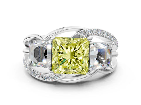 White gold Three-Stone Fancy Yellow Princess Cut Cut Diamond Split Shank Prong Set Ring_24