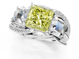 White gold Three-Stone Fancy Yellow Princess Cut Cut Diamond Split Shank Prong Set Ring_25