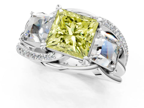 White gold Three-Stone Fancy Yellow Princess Cut Cut Diamond Split Shank Prong Set Ring_25