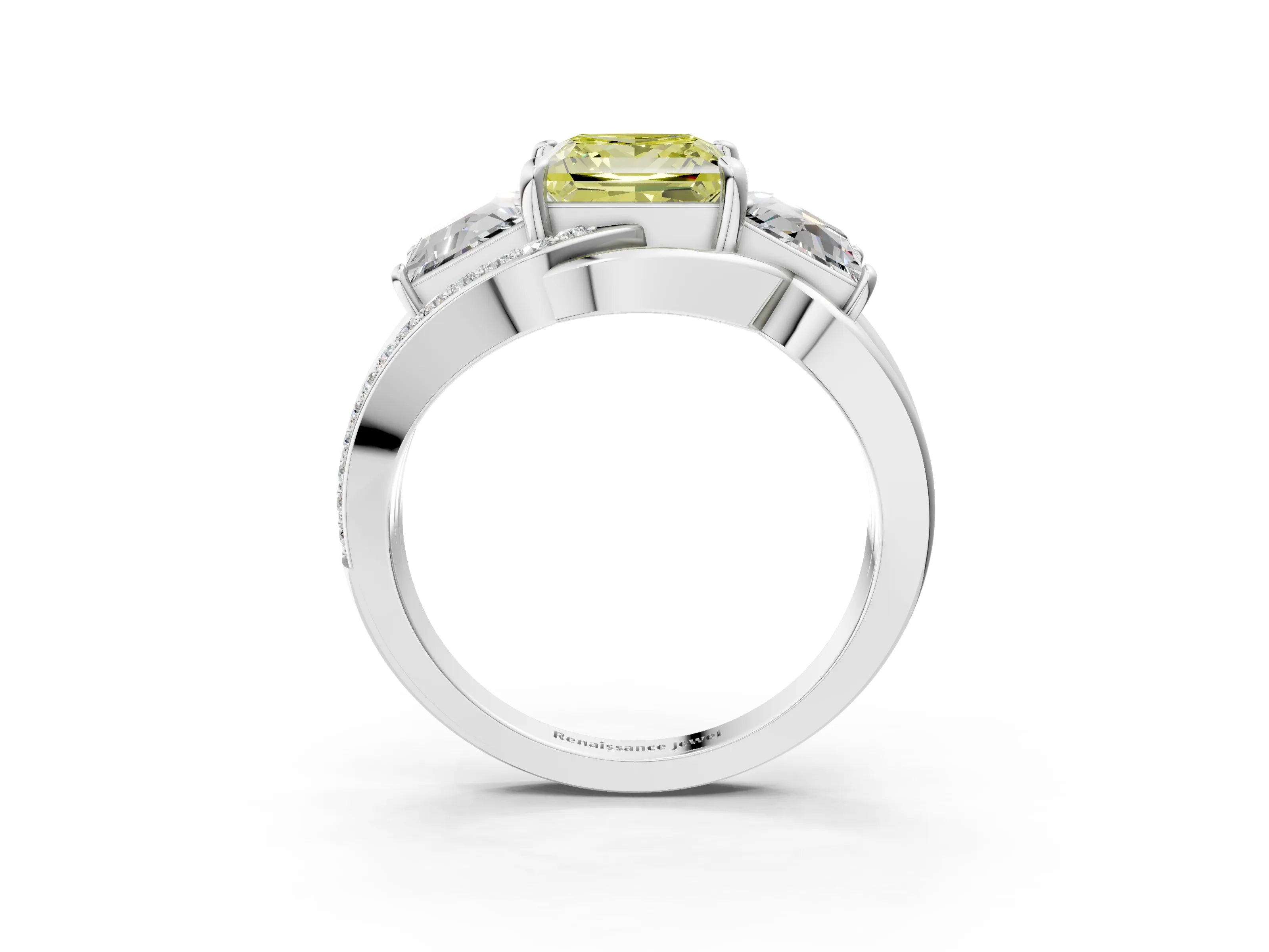 White gold Three-Stone Fancy Yellow Princess Cut Cut Diamond Split Shank Prong Set Ring_27