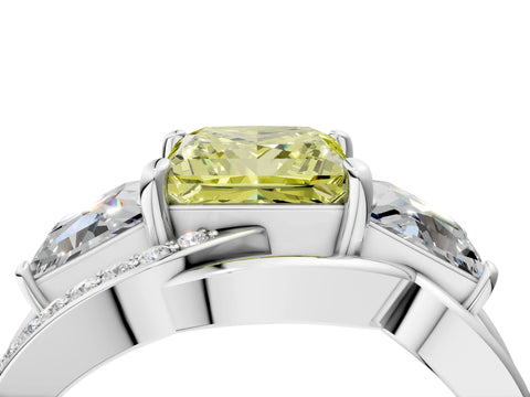 White gold Three-Stone Fancy Yellow Princess Cut Cut Diamond Split Shank Prong Set Ring_28