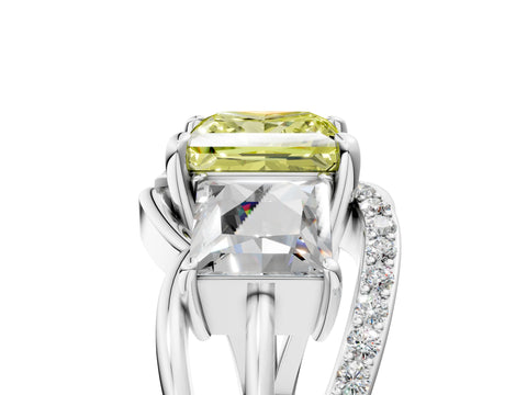 White gold Three-Stone Fancy Yellow Princess Cut Cut Diamond Split Shank Prong Set Ring_29
