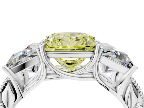 White gold Three-Stone Fancy Yellow Princess Cut Cut Milgrain Pavé Engagement Ring_16