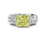 White gold Three-Stone Fancy Yellow Princess Cut Cut Solitaire Ring with Classic Prong Setting