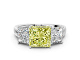 White gold Three-Stone Fancy Yellow Princess Cut Cut Solitaire Ring with Classic Prong Setting_12