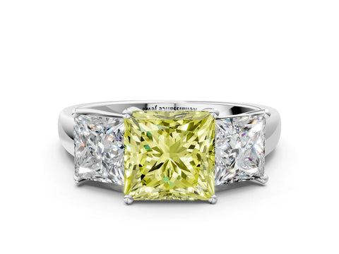 White gold Three-Stone Fancy Yellow Princess Cut Cut Solitaire Ring with Classic Prong Setting_12