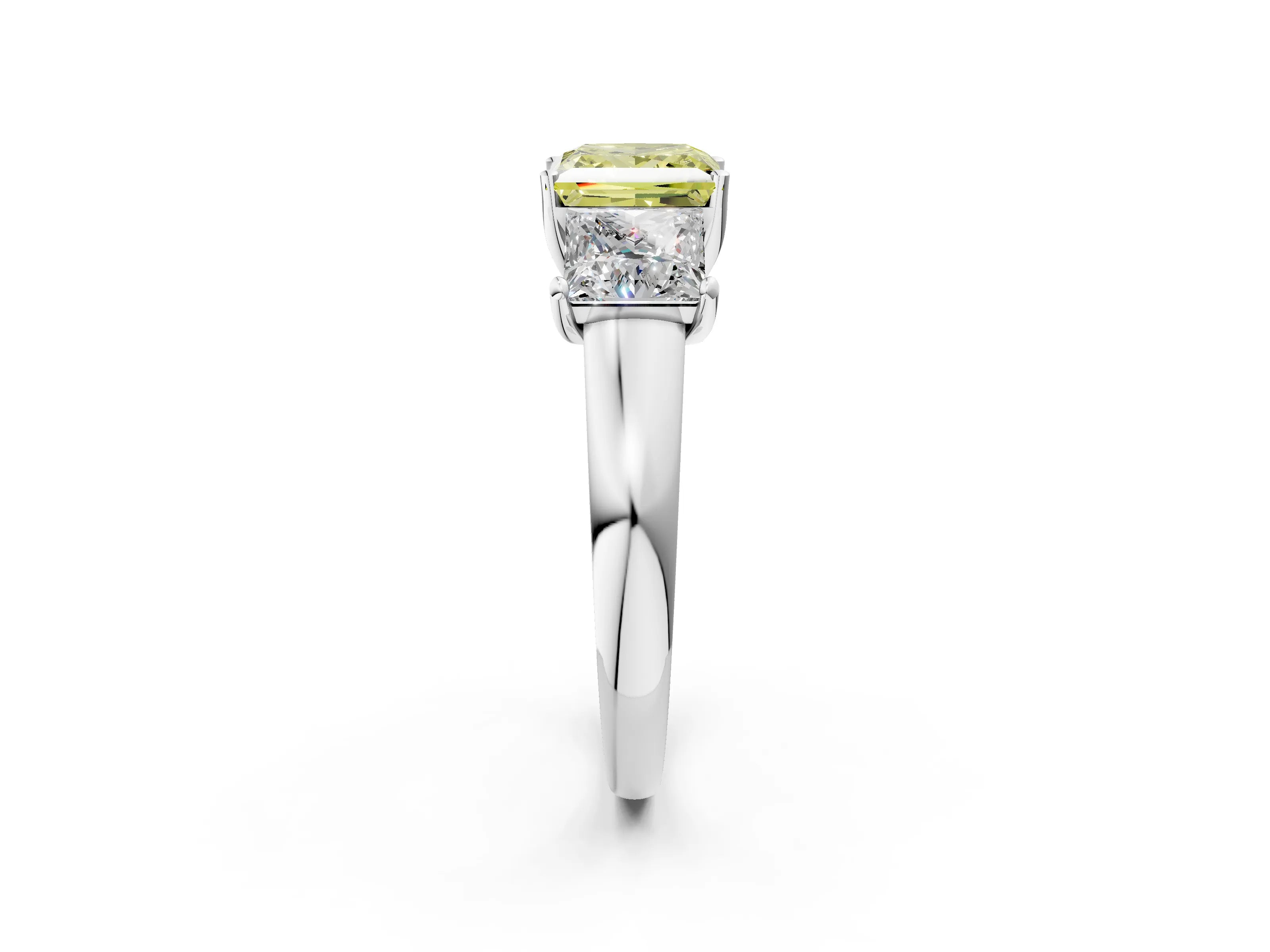 White gold Three-Stone Fancy Yellow Princess Cut Cut Solitaire Ring with Classic Prong Setting_14