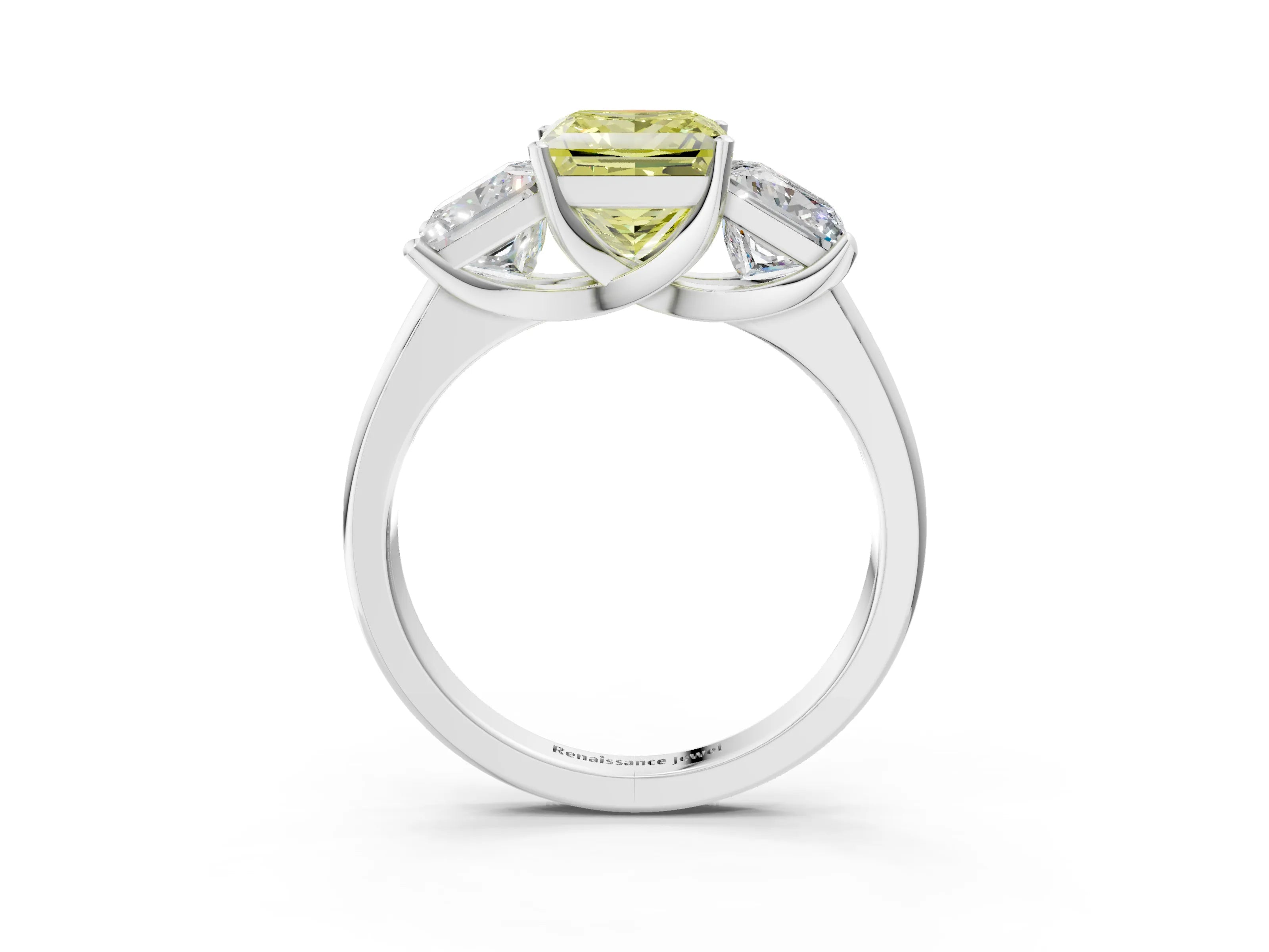 White gold Three-Stone Fancy Yellow Princess Cut Cut Solitaire Ring with Classic Prong Setting_15
