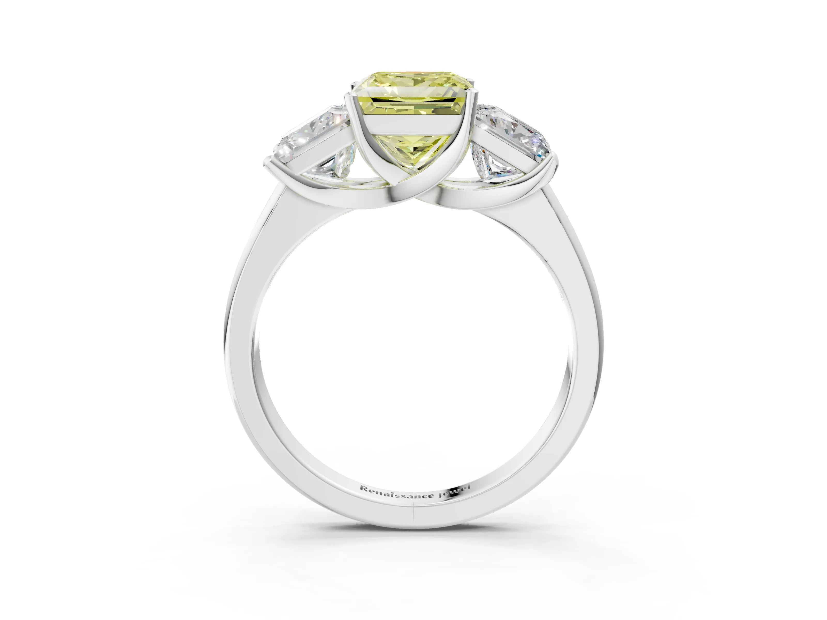 White gold Three-Stone Fancy Yellow Princess Cut Cut Solitaire Ring with Classic Prong Setting_3