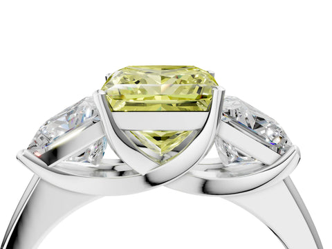 White gold Three-Stone Fancy Yellow Princess Cut Cut Solitaire Ring with Classic Prong Setting_4