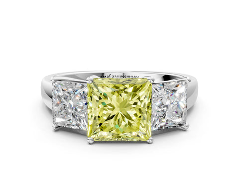 White gold Three-Stone Fancy Yellow Princess Cut Cut Solitaire Ring with Classic Prong Setting