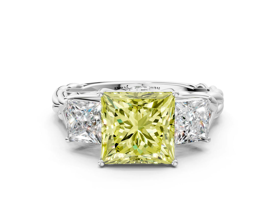White gold Three-Stone Fancy Yellow Princess Cut Diamond Braided Band Ring with Four-Prong Setting_35