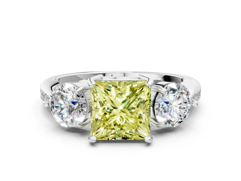 White gold Three-Stone Fancy Yellow Princess Cut Diamond Channel Set Engagement Ring with Prong Setting_12