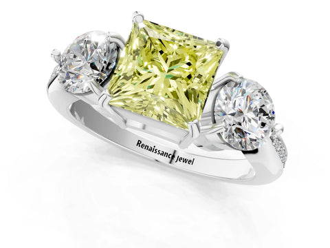 White gold Three-Stone Fancy Yellow Princess Cut Diamond Channel Set Engagement Ring with Prong Setting_13