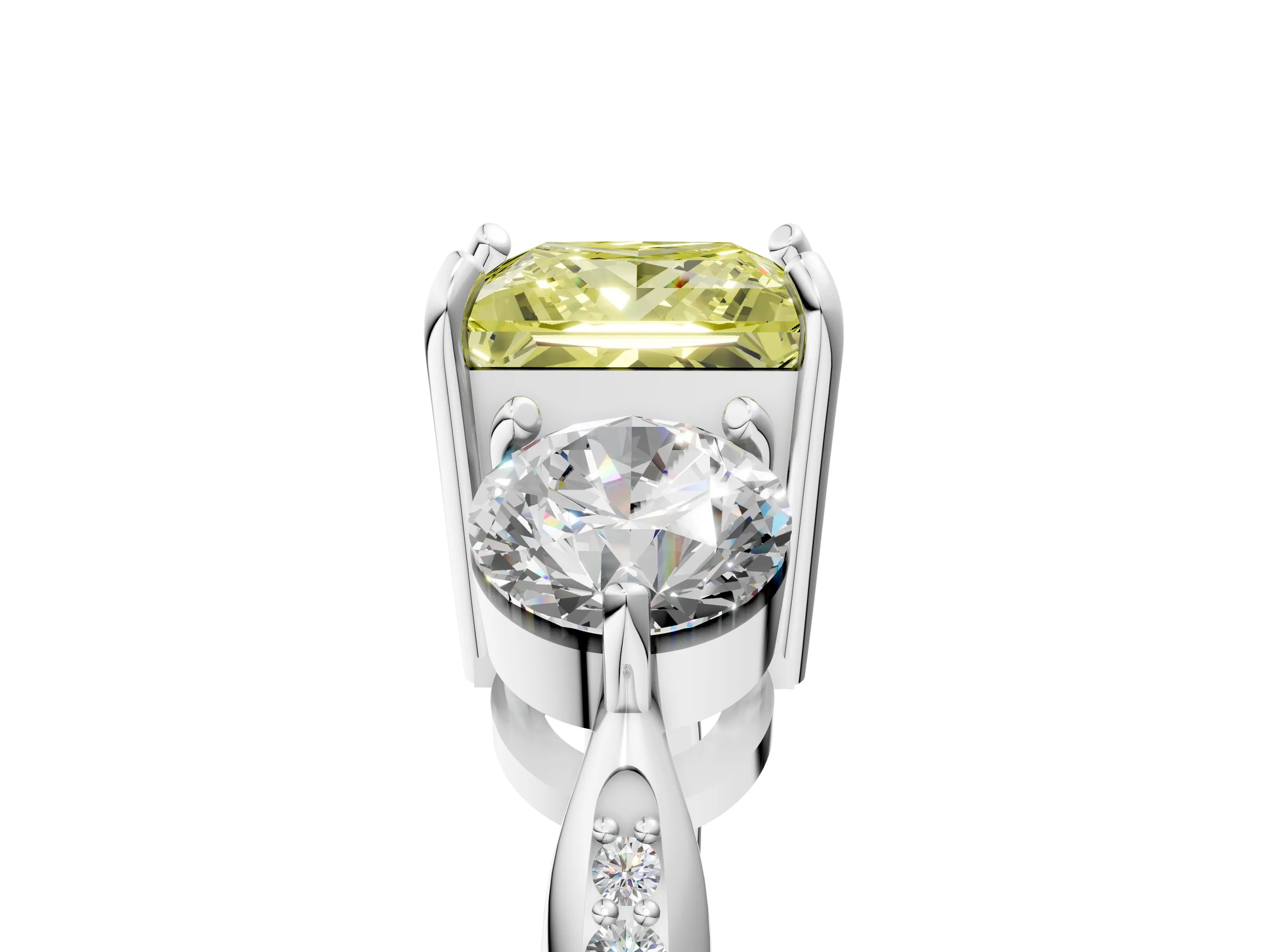 White gold Three-Stone Fancy Yellow Princess Cut Diamond Channel Set Engagement Ring with Prong Setting_17