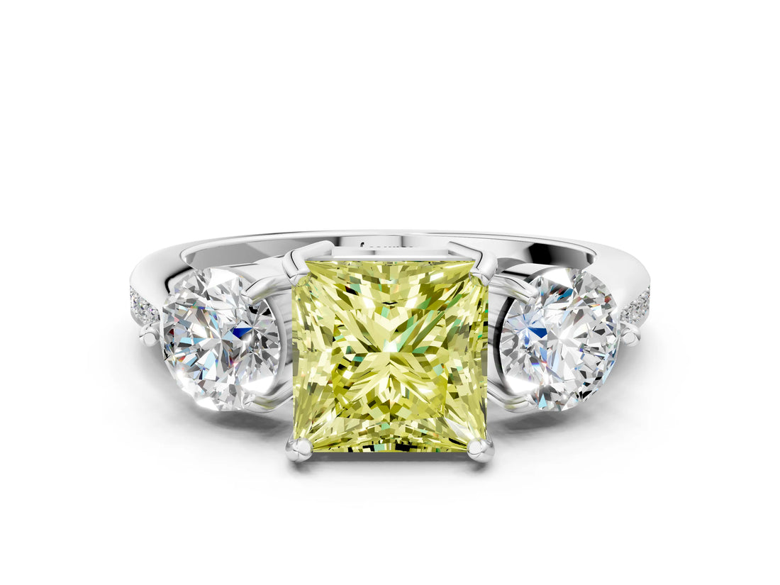 White gold Three-Stone Fancy Yellow Princess Cut Diamond Channel Set Engagement Ring with Prong Setting_36