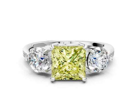 White gold Three-Stone Fancy Yellow Princess Cut Diamond Channel Set Engagement Ring with Prong Setting_36
