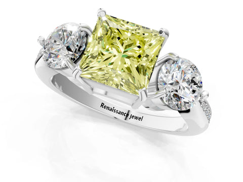 White gold Three-Stone Fancy Yellow Princess Cut Diamond Channel Set Engagement Ring with Prong Setting_37