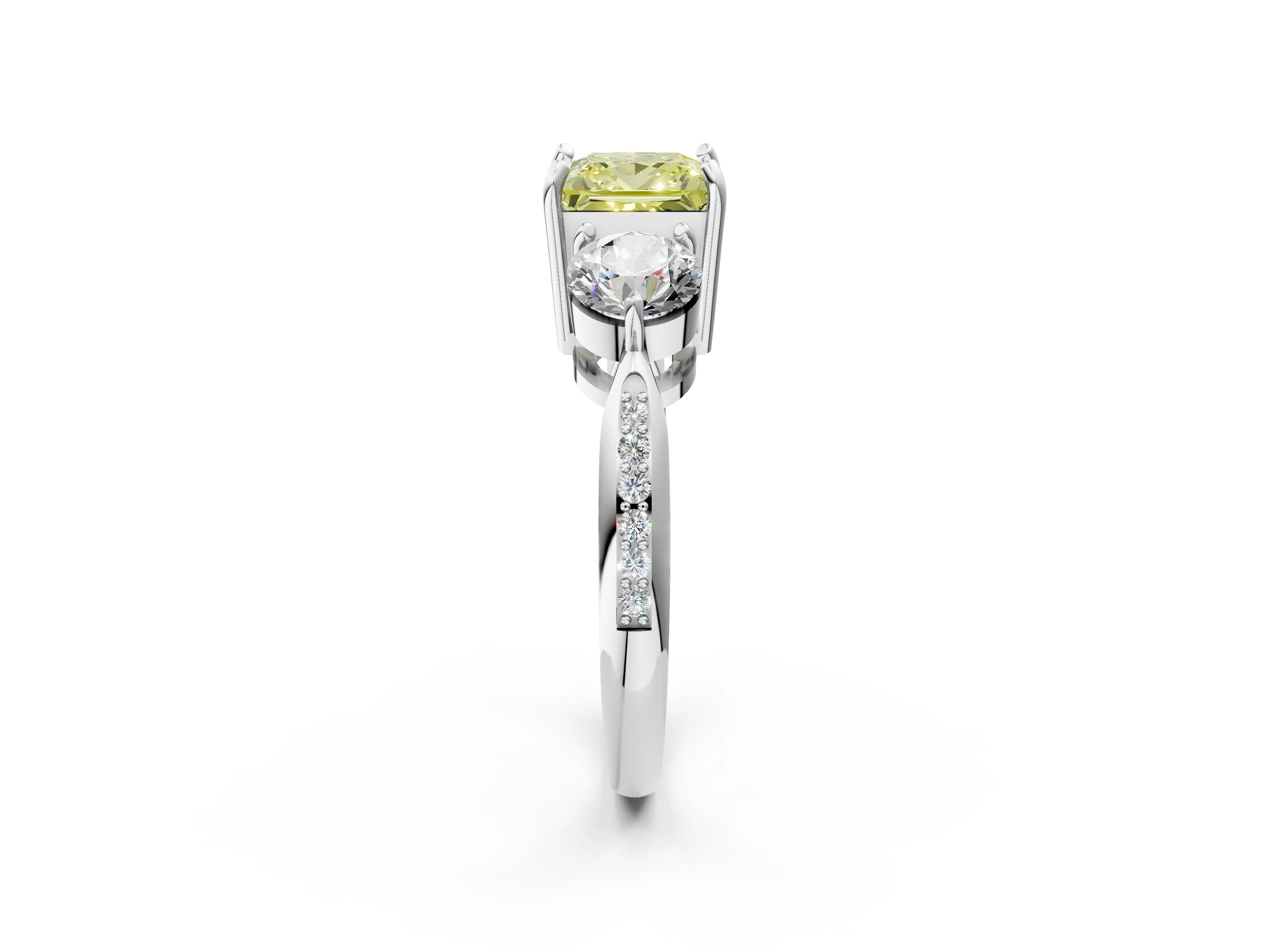 White gold Three-Stone Fancy Yellow Princess Cut Diamond Channel Set Engagement Ring with Prong Setting_38