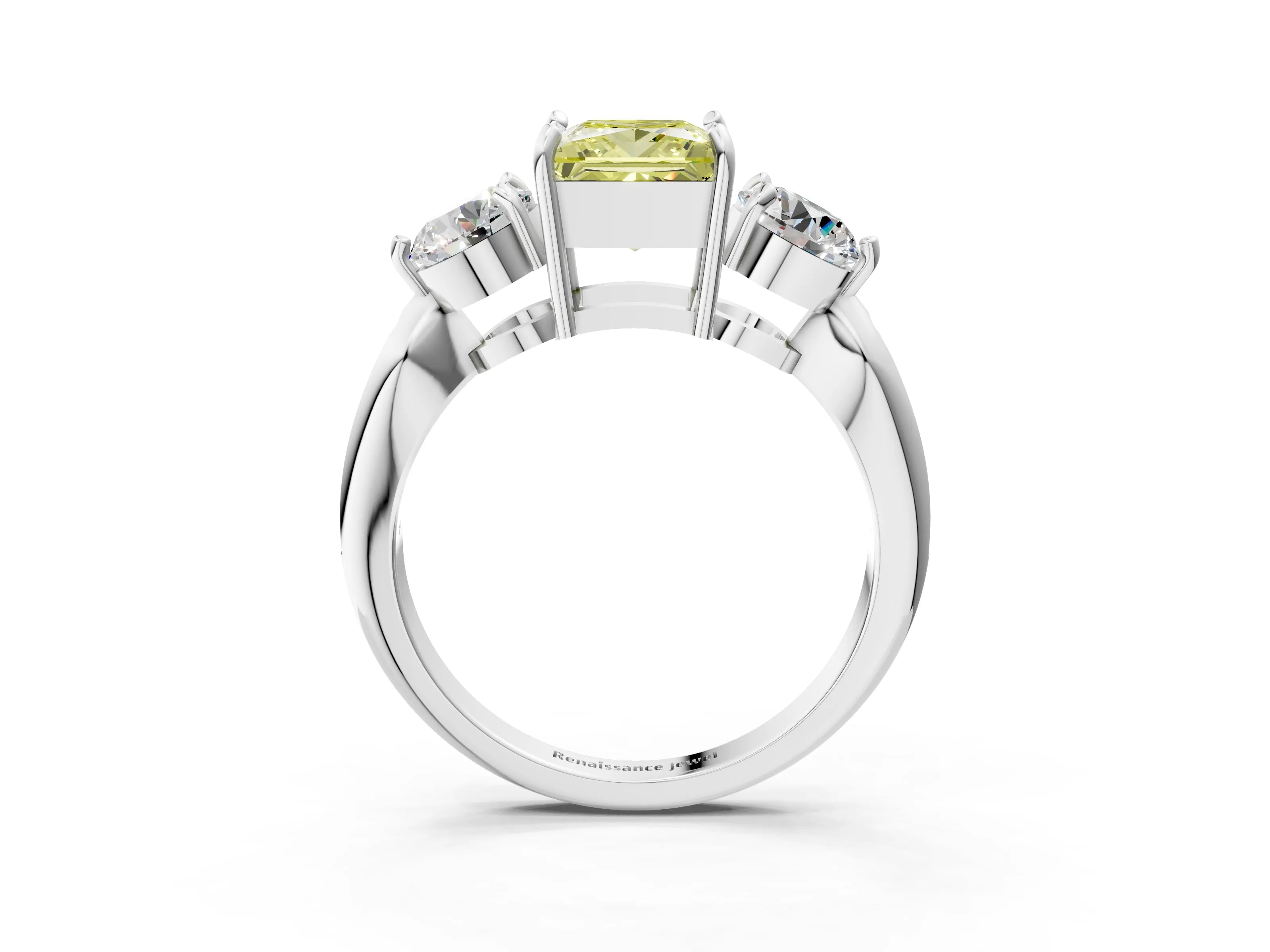 White gold Three-Stone Fancy Yellow Princess Cut Diamond Channel Set Engagement Ring with Prong Setting_39