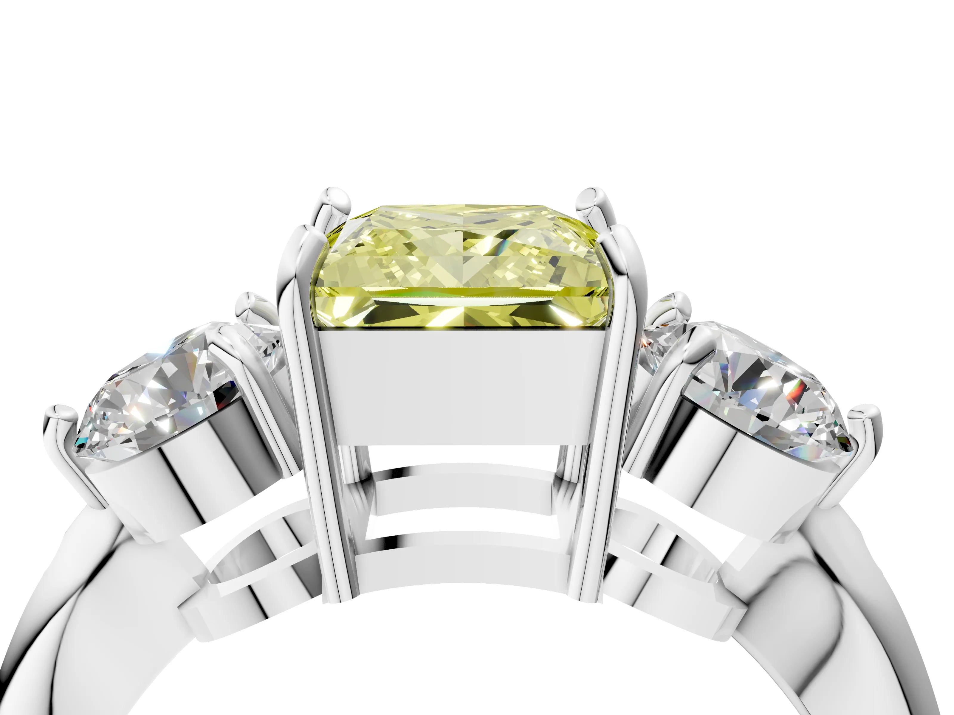 White gold Three-Stone Fancy Yellow Princess Cut Diamond Channel Set Engagement Ring with Prong Setting_40