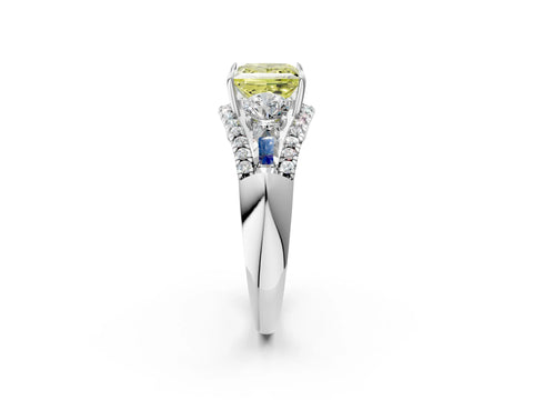 White gold Three-Stone Fancy Yellow Princess Cut Diamond Engagement Ring with Pave Band and Prong Setting_14
