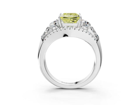 White gold Three-Stone Fancy Yellow Princess Cut Diamond Engagement Ring with Pave Band and Prong Setting_15