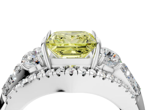 White gold Three-Stone Fancy Yellow Princess Cut Diamond Engagement Ring with Pave Band and Prong Setting_16