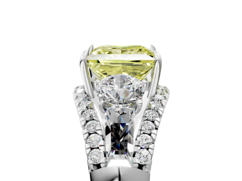 White gold Three-Stone Fancy Yellow Princess Cut Diamond Engagement Ring with Pave Band and Prong Setting_17
