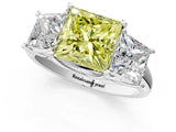 White gold Three-Stone Fancy Yellow Princess Cut Diamond Engagement Ring with Prong Setting_16