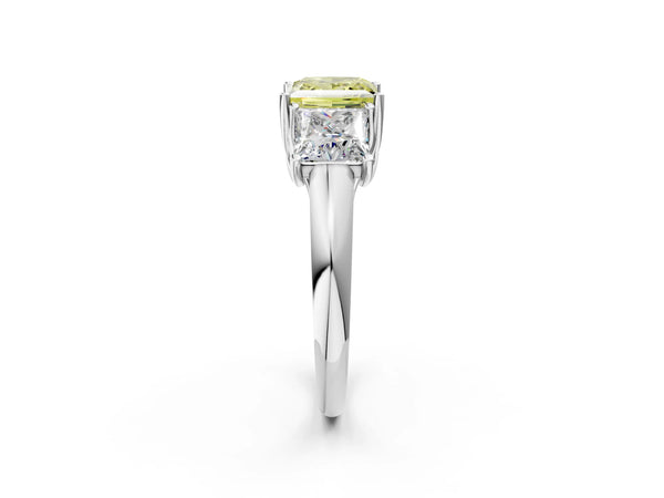 Platinum Three-Stone Fancy Yellow Princess Cut Diamond Engagement Ring with Prong Setting