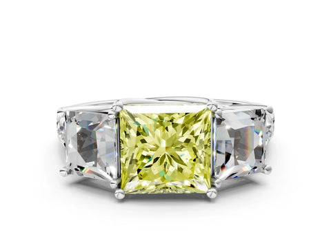 White gold Three-Stone Fancy Yellow Princess Cut Diamond Pavé Band with Prong Setting_12