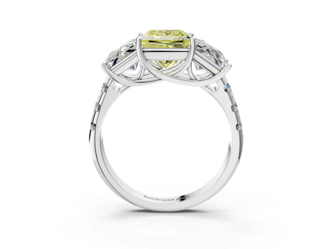 White gold Three-Stone Fancy Yellow Princess Cut Diamond Pavé Band with Prong Setting_15