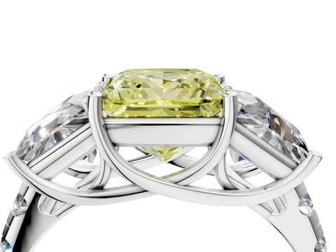 White gold Three-Stone Fancy Yellow Princess Cut Diamond Pavé Band with Prong Setting_16