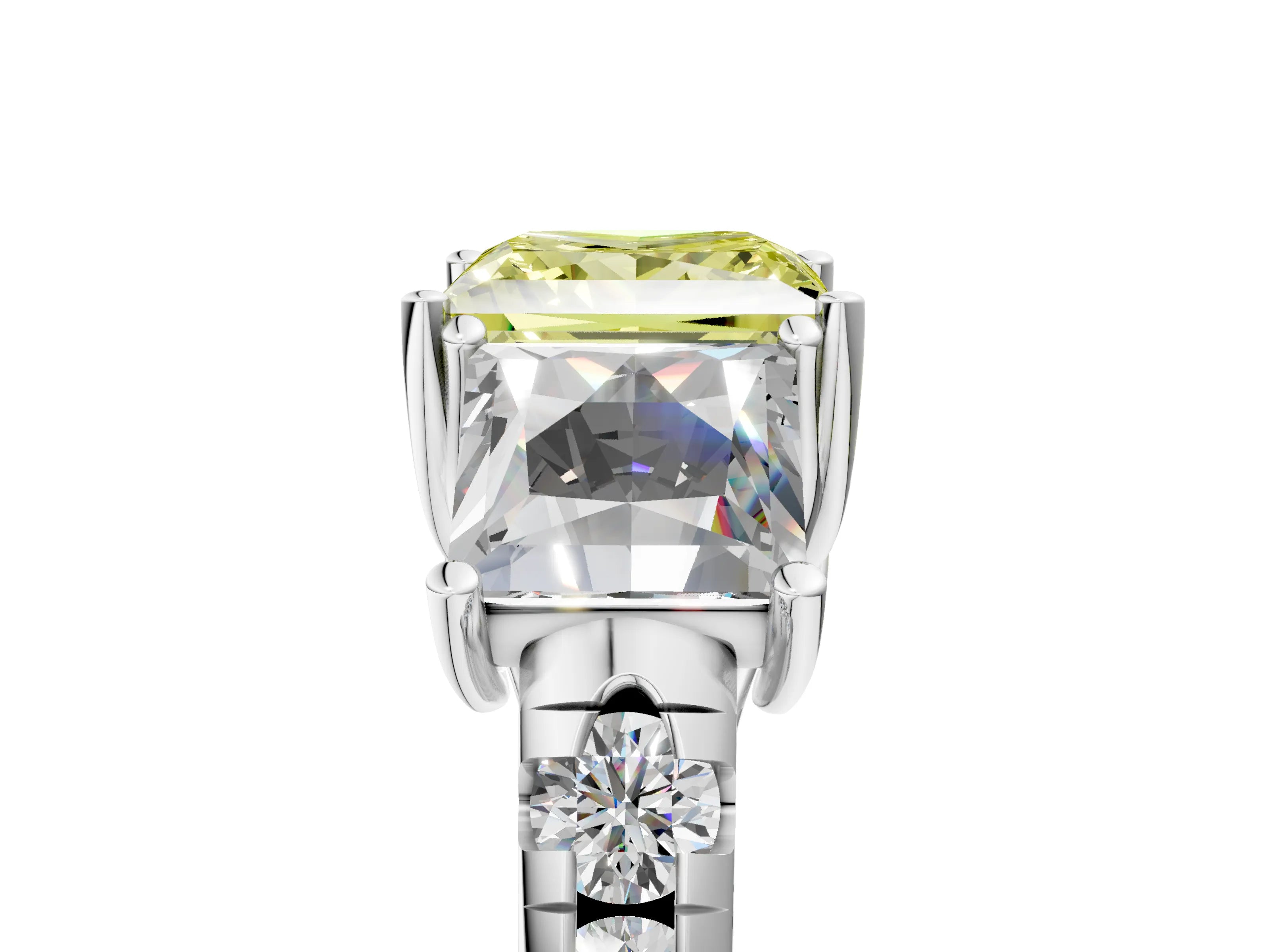White gold Three-Stone Fancy Yellow Princess Cut Diamond Pavé Band with Prong Setting_17