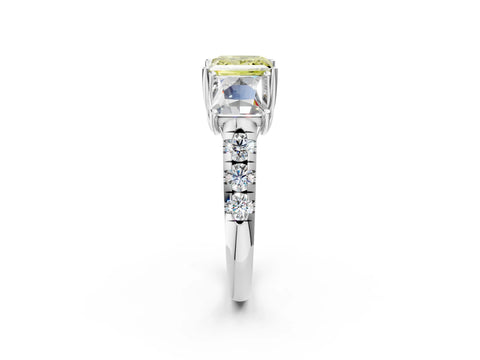 White gold Three-Stone Fancy Yellow Princess Cut Diamond Pavé Band with Prong Setting_2